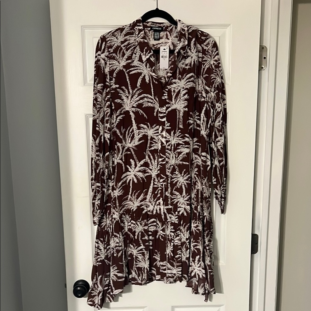 Express Rust and White Midi Button Down Sundress with Collar
